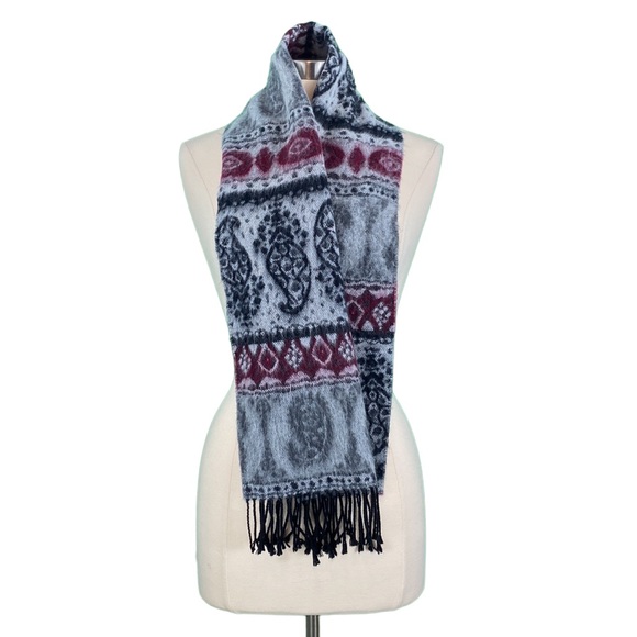 Berkshire Black and Gray Paisley Print Tassel Scarf